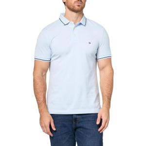Tommy Hilfiger Men’s Short Sleeve Casual Polo Shirts in Slim Fit with Stretch and Cuff Designs(Breezy Blue)