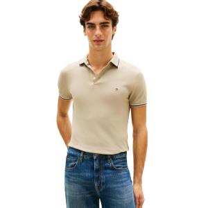 Tommy Hilfiger Men’s Short Sleeve Casual Polo Shirts in Slim Fit with Stretch and Cuff Designs(Keystone)