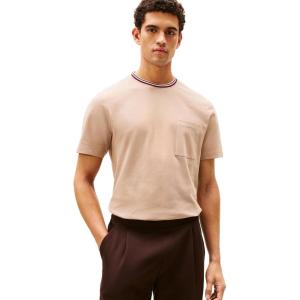 Tommy Hilfiger Mens Short Sleeve Cotton Graphic T-Shirts with Pocket and Collar Detail(Coastal Taupe)