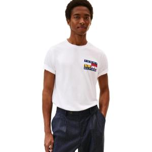 Tommy Hilfiger Men’s Short Sleeve Cotton Graphic T-Shirts with Printed Color Flag Logo(White)