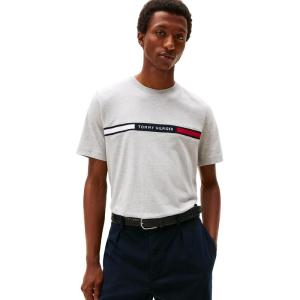 Tommy Hilfiger Men’s Short Sleeve Cotton Graphic T-Shirts with Signature Stripe Logo, Also Available in Big & Tall(Light Grey Heather)