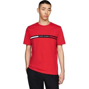 Tommy Hilfiger Men’s Short Sleeve Cotton Graphic T-Shirts with Signature Stripe Logo, Also Available in Big & Tall(Medium Red)