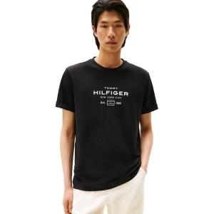 Tommy Hilfiger Men’s Short Sleeve Cotton Graphic T-Shirts with Stacked Logo Designs(Black)