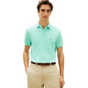 Tommy Hilfiger Men’s Short Sleeve Polo Shirts in Classic Fit with Stretch and Organic Pique Cotton(Arctic Aqua)