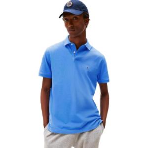 Tommy Hilfiger Men’s Short Sleeve Polo Shirts in Classic Fit with Stretch and Organic Pique Cotton(Blue Spell)