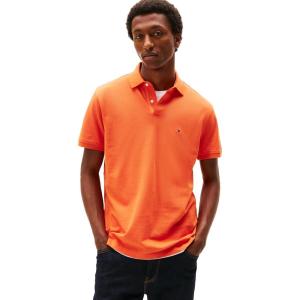 Tommy Hilfiger Men’s Short Sleeve Polo Shirts in Classic Fit with Stretch and Organic Pique Cotton(Brilliant Orange)