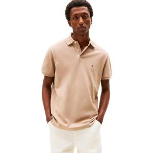 Tommy Hilfiger Men’s Short Sleeve Polo Shirts in Classic Fit with Stretch and Organic Pique Cotton(Coastal Taupe)