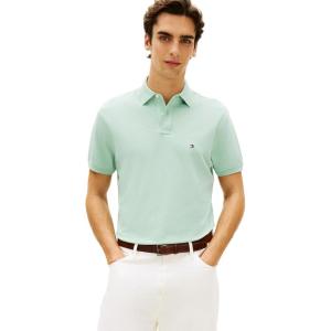 Tommy Hilfiger Men’s Short Sleeve Polo Shirts in Classic Fit with Stretch and Organic Pique Cotton(Crushed Mint)