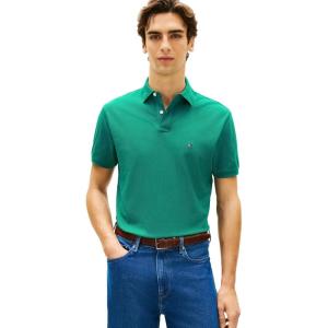 Tommy Hilfiger Men’s Short Sleeve Polo Shirts in Classic Fit with Stretch and Organic Pique Cotton(Deep Ocean)