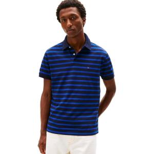 Tommy Hilfiger Men’s Short Sleeve Polo Shirts in Classic Fit with Stretch and Organic Pique Cotton(Desert Sky / Wedge Blue)