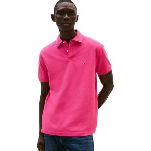 Tommy Hilfiger Men’s Short Sleeve Polo Shirts in Classic Fit with Stretch and Organic Pique Cotton(Fashion Fuschia)