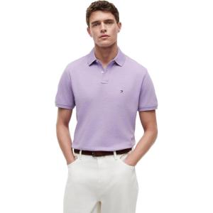 Tommy Hilfiger Men’s Short Sleeve Polo Shirts in Classic Fit with Stretch and Organic Pique Cotton(Lavender Heather)