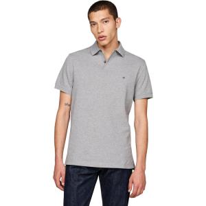 Tommy Hilfiger Men’s Short Sleeve Polo Shirts in Classic Fit with Stretch and Organic Pique Cotton(Medium Grey Heather)
