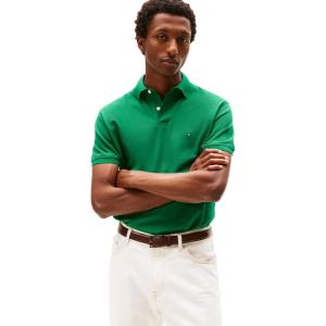 Tommy Hilfiger Men’s Short Sleeve Polo Shirts in Classic Fit with Stretch and Organic Pique Cotton(Nouveau Green)