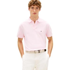 Tommy Hilfiger Men’s Short Sleeve Polo Shirts in Classic Fit with Stretch and Organic Pique Cotton(Pink Lily)