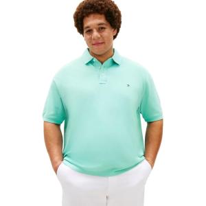 Tommy Hilfiger Men’s Short Sleeve Polo Shirts in Regular Fit with Stretch and Organic Pique Cotton(Arctic Aqua)