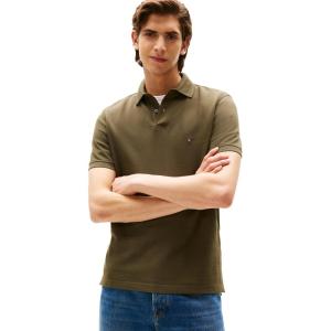 Tommy Hilfiger Men’s Short Sleeve Polo Shirts in Regular Fit with Stretch and Organic Pique Cotton(Army Green)