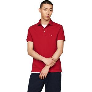 Tommy Hilfiger Men’s Short Sleeve Polo Shirts in Regular Fit with Stretch and Organic Pique Cotton(Dark Magma)