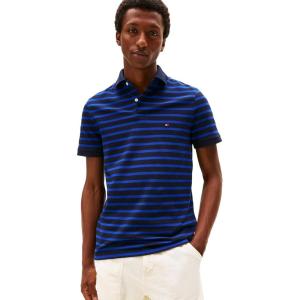 Tommy Hilfiger Men’s Short Sleeve Polo Shirts in Regular Fit with Stretch and Organic Pique Cotton(Desert Sky / Wedge Blue)