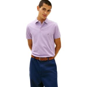 Tommy Hilfiger Men’s Short Sleeve Polo Shirts in Regular Fit with Stretch and Organic Pique Cotton(Lavender Heather)