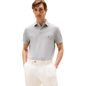 Tommy Hilfiger Men’s Short Sleeve Polo Shirts in Regular Fit with Stretch and Organic Pique Cotton(Light Grey Heather)