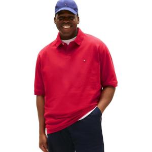 Tommy Hilfiger Men’s Short Sleeve Polo Shirts in Regular Fit with Stretch and Organic Pique Cotton(Medium Red)