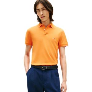 Tommy Hilfiger Men’s Short Sleeve Polo Shirts in Regular Fit with Stretch and Organic Pique Cotton(Orange Tulip)