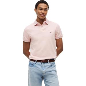 Tommy Hilfiger Men’s Short Sleeve Polo Shirts in Regular Fit with Stretch and Organic Pique Cotton(Pale Pink Heather)