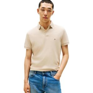 Tommy Hilfiger Men’s Short Sleeve Polo Shirts in Regular Fit with Stretch and Organic Pique Cotton(Sandalwood)