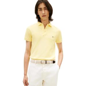 Tommy Hilfiger Men’s Short Sleeve Polo Shirts in Slim Fit with Stretch and Organic Pique Cotton(Citronella)