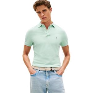 Tommy Hilfiger Men’s Short Sleeve Polo Shirts in Slim Fit with Stretch and Organic Pique Cotton(Crushed Mint)