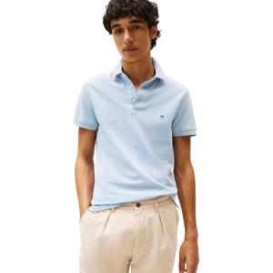 Tommy Hilfiger Men’s Short Sleeve Polo Shirts in Slim Fit with Stretch and Organic Pique Cotton(Heathered Blue Bros)