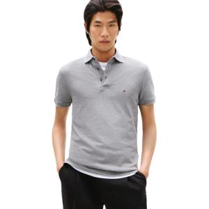 Tommy Hilfiger Men’s Short Sleeve Polo Shirts in Slim Fit with Stretch and Organic Pique Cotton(Medium Grey Heather)