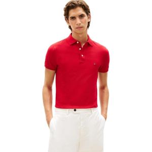 Tommy Hilfiger Men’s Short Sleeve Polo Shirts in Slim Fit with Stretch and Organic Pique Cotton(Medium Red)