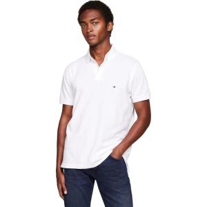 Tommy Hilfiger Men’s Short Sleeve Polo Shirts in Slim Fit with Stretch and Organic Pique Cotton(White)