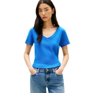 Tommy Hilfiger Womens Basic Short Sleeve Cotton V-Neck T-Shirt(Blue Orbit)