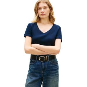 Tommy Hilfiger Womens Basic Short Sleeve Cotton V-Neck T-Shirt(Dark Night Navy)