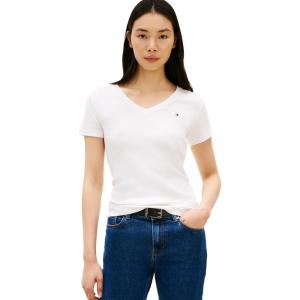 Tommy Hilfiger Womens Basic Short Sleeve Cotton V-Neck T-Shirt(Ecru)