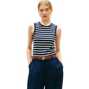 Tommy Hilfiger Womens Basic Sleeveless Cotton Crew Neck Tank Top(Breton Stripe Dark Night Navy/Ecru)