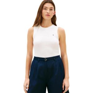 Tommy Hilfiger Womens Basic Sleeveless Cotton Crew Neck Tank Top(Ecru)