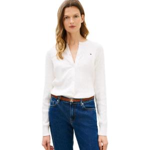Tommy Hilfiger Womens Cable Knit Crew Neck Cardigan Sweater Long Sleeve Button Down Sweater(Ecru)