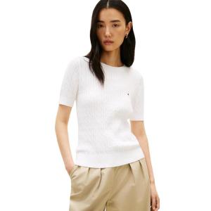 Tommy Hilfiger Womens Cable Knit Crew Neck Sweater Lightweight Pullover Short Sleeve Cable Knit Crew Neck Sweater Lightweight Pullover