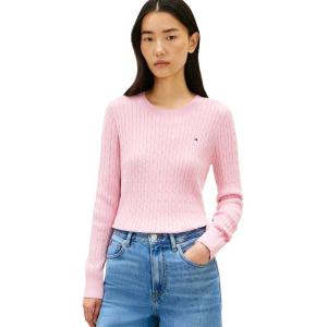 Tommy Hilfiger Womens Cable Knit Crew Neck Sweater Lightweight Pullover(Bonita Pink)