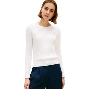 Tommy Hilfiger Womens Cable Knit Crew Neck Sweater Lightweight Pullover(Ecru)