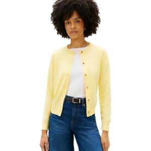 Tommy Hilfiger Womens Cotton Crew Neck Cardigan Sweater Lightweight Button Down Knit Cardigan(Citronella)