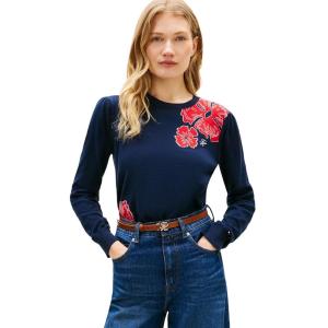 Tommy Hilfiger Womens Cotton Crew Neck Sweater Knit Sweater Pullover(Dark Night Navy)