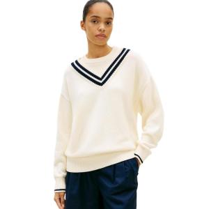 Tommy Hilfiger Womens Cotton Crew Neck Sweater Varsity Sweater Pullover(Calico)
