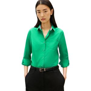 Tommy Hilfiger Womens Cotton Poplin Long Sleeve Button Down Shirt in Regular Fit with Roll Up Sleeve(Jade Wink)