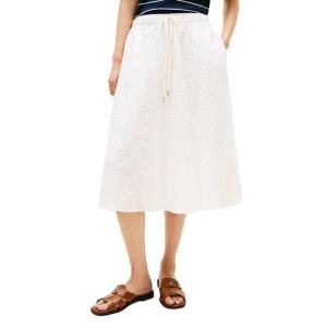Tommy Hilfiger Womens Cotton Pull on Midi Skirt with Drawstring Waist and Pockets(Ecru)