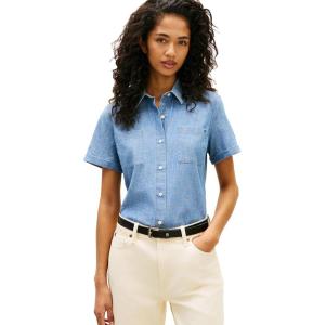 Tommy Hilfiger Womens Cotton Short Sleeve Button Down Shirt in Regular Fit(Chambray)